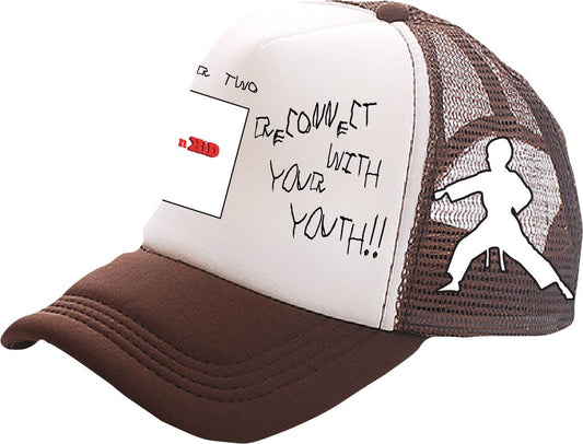"RECONNECT WITH YOUR YOUTH" TRUCKER HAT in BROWN/WHITE